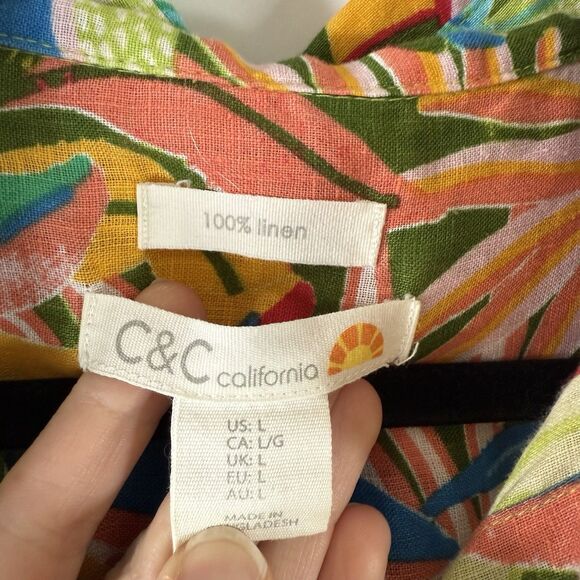 C&C California 100% Linen Blouse Women's Large Short Sleeve Button Up Lightweigh - Picture 4 of 9